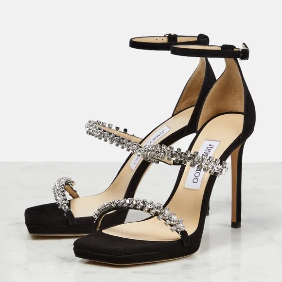 New JIMMY CHOO Bing 105 crystal-embellished suede platform sandals $1,695 - Picture 5 of 14